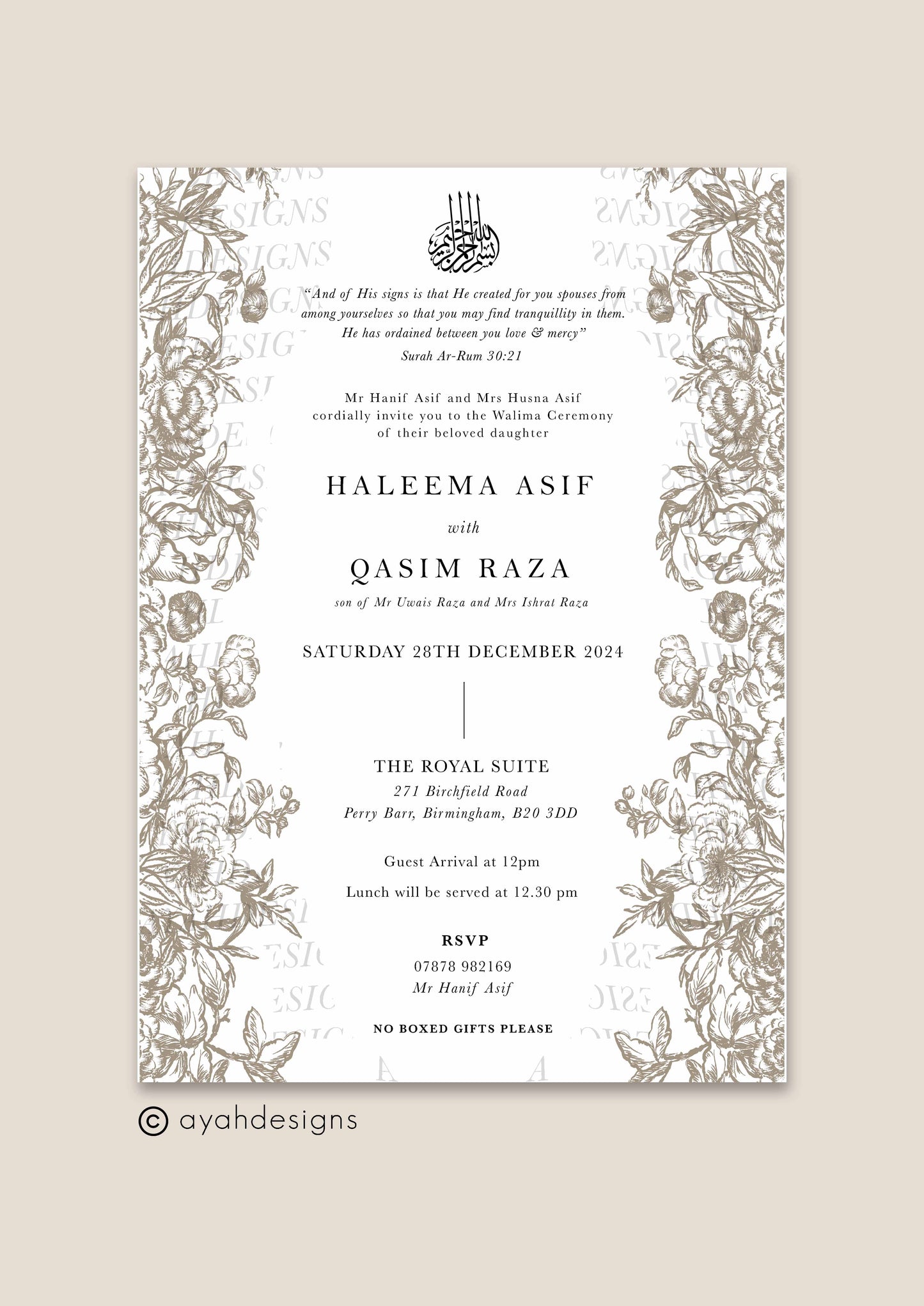 Invitation Insert (5 x 7") - Naya