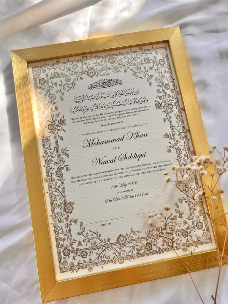 Personalised Luxury Nikkah Certificate - Farah (Bronze)