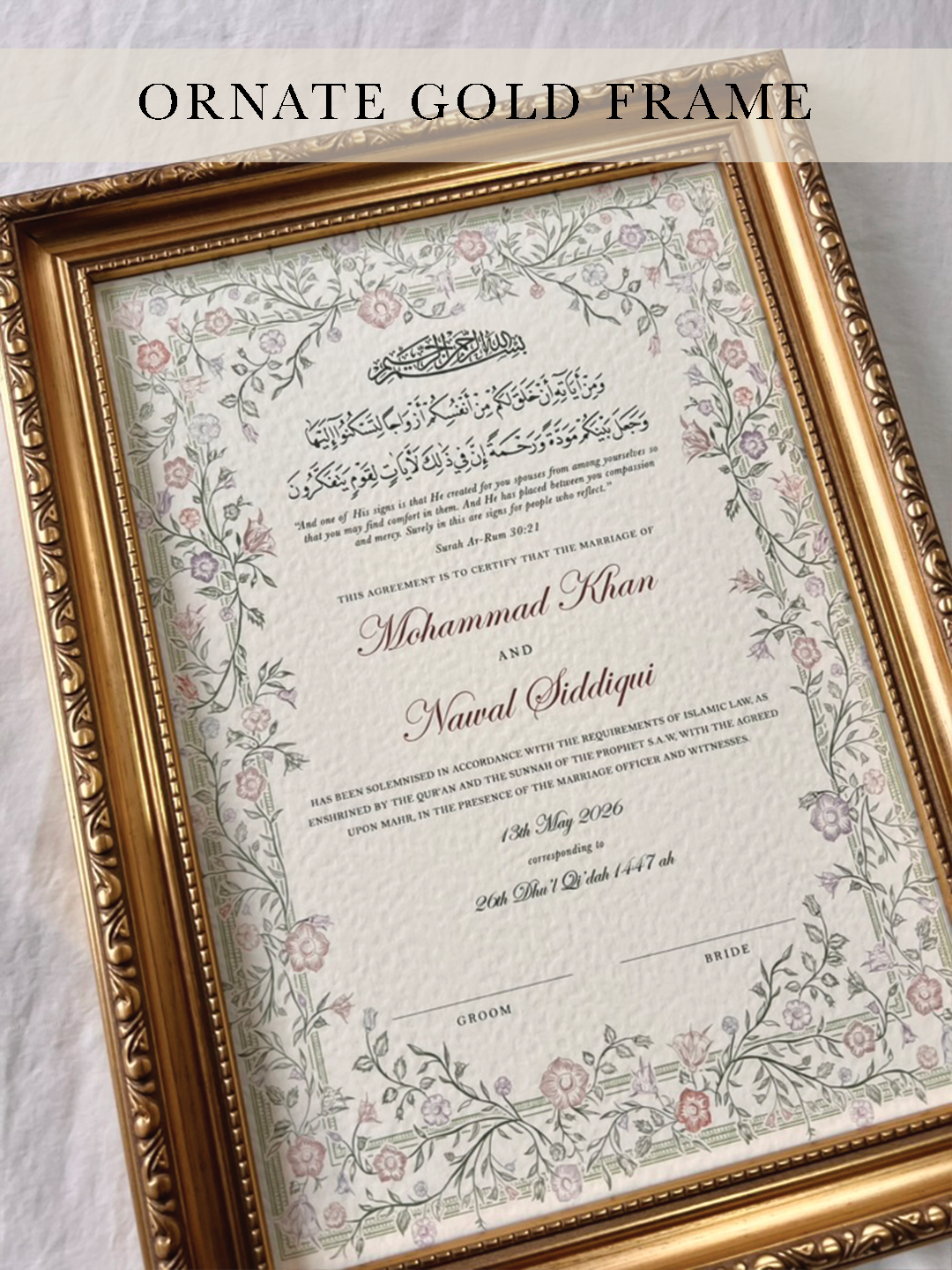 Personalised Luxury Nikkah Certificate - Farah (Pastel)