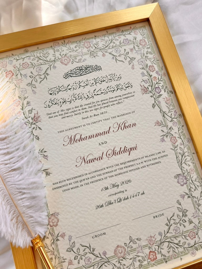 Personalised Luxury Nikkah Certificate - Farah (Pastel)