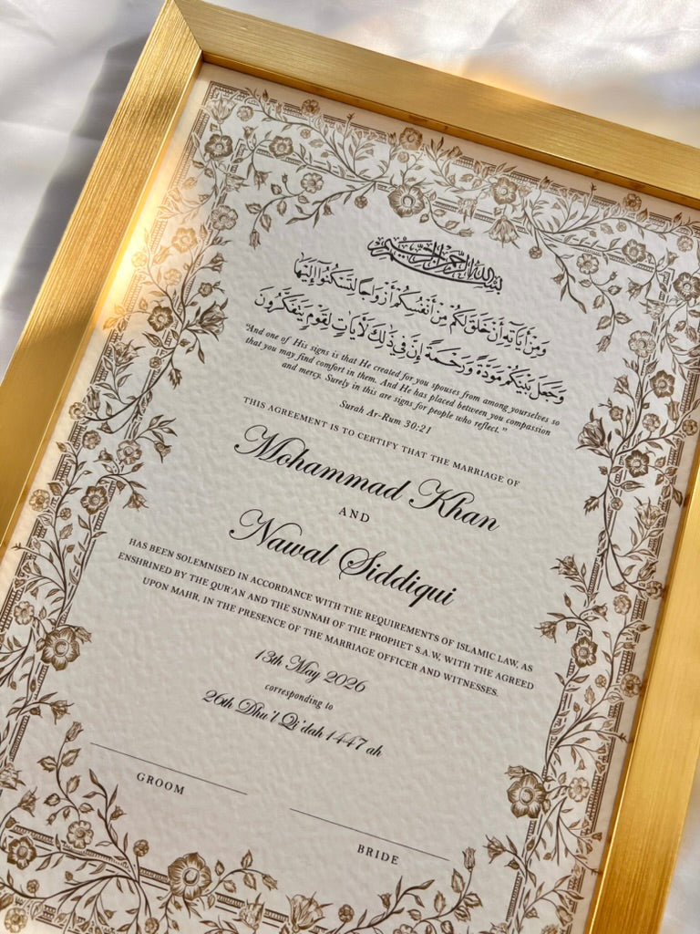 Personalised Luxury Nikkah Certificate - Farah (Bronze)
