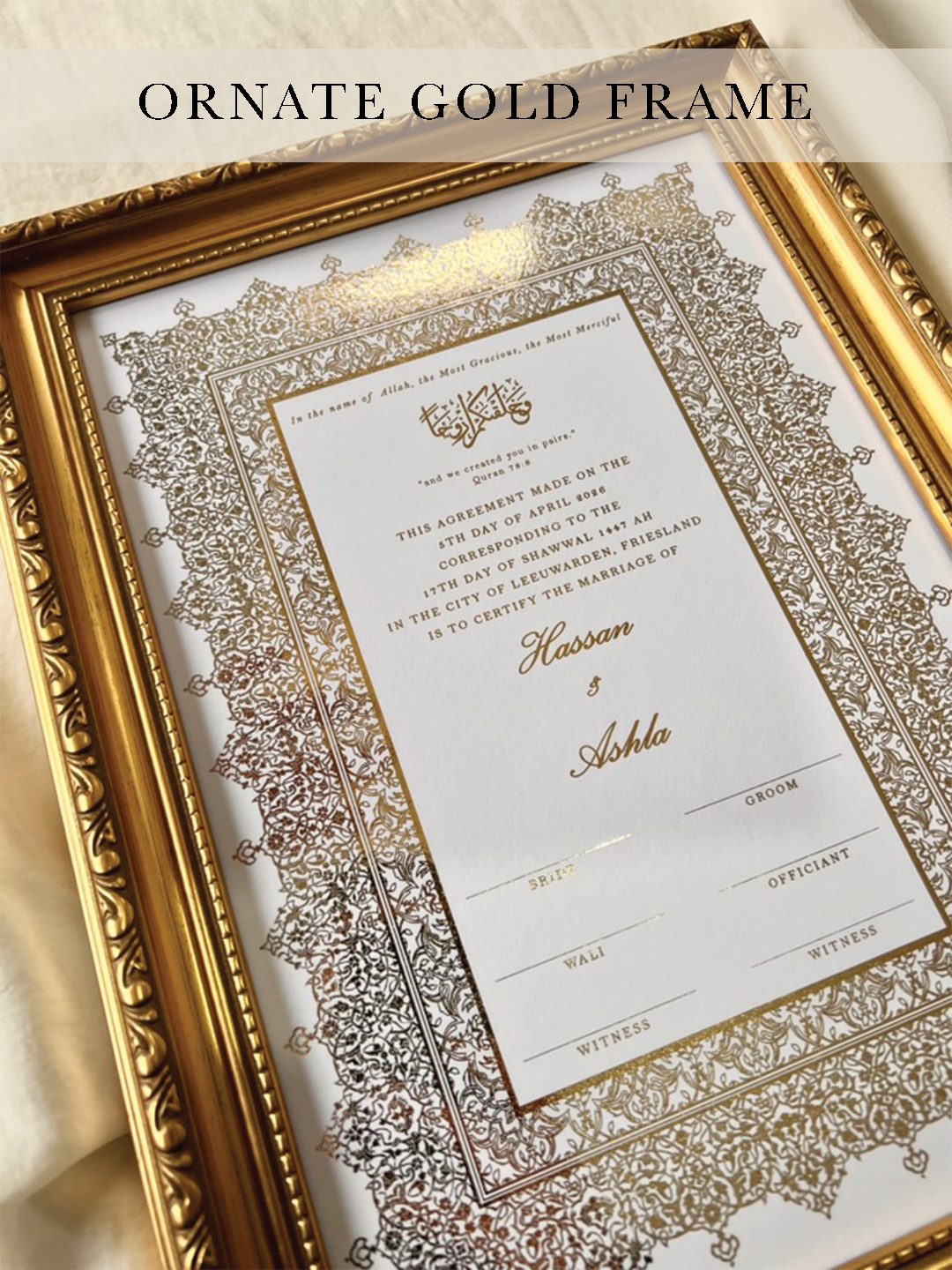 Personalised Luxury Nikkah Certificate - Afreen (Foiled)