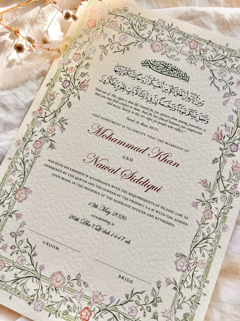 Personalised Luxury Nikkah Certificate - Farah (Pastel)