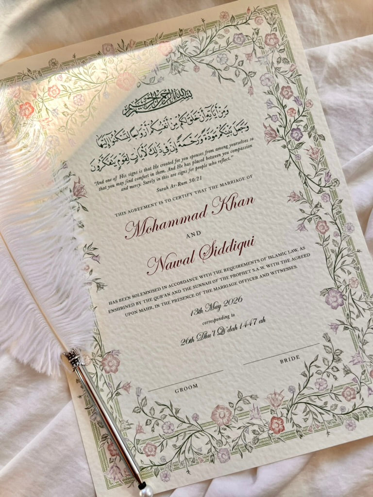 Personalised Luxury Nikkah Certificate - Farah (Pastel)
