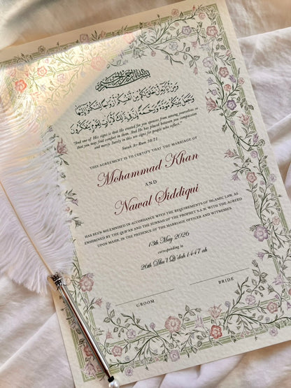 Personalised Luxury Nikkah Certificate - Farah (Pastel)