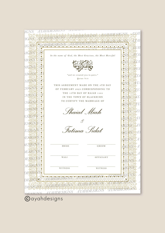 Personalised Luxury Nikkah Certificate - Baleeqh