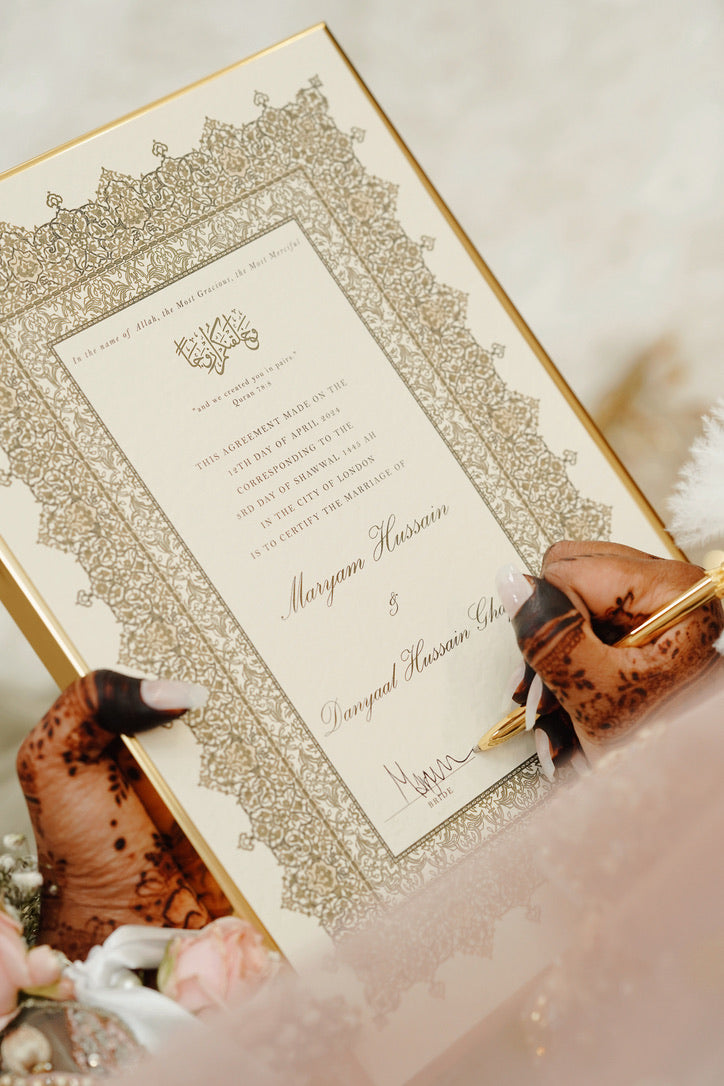 Personalised Luxury Nikkah Certificate - Afreen Gold