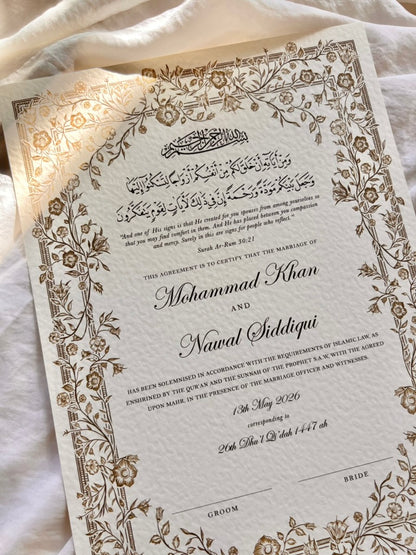 Personalised Luxury Nikkah Certificate - Farah (Bronze)