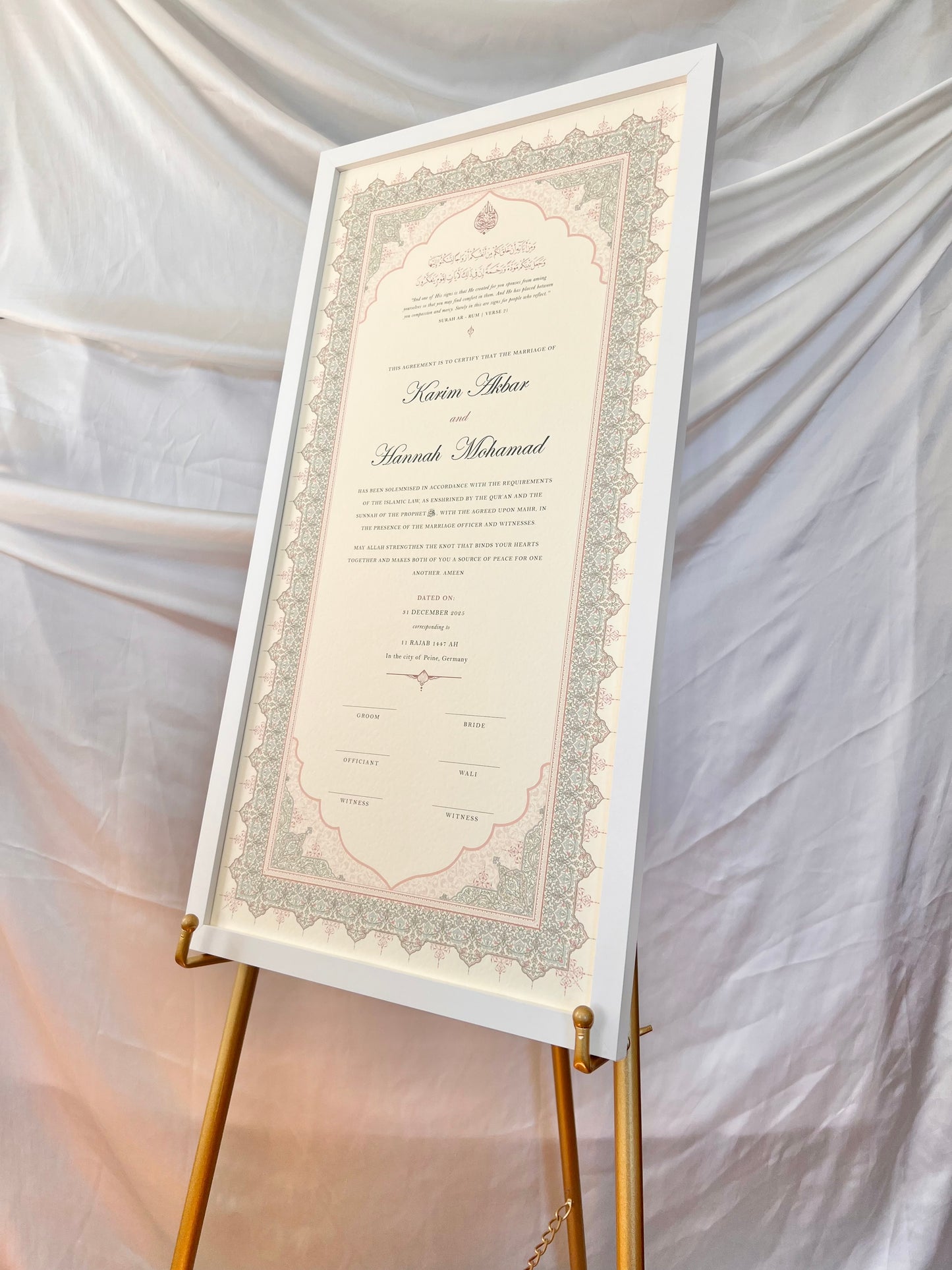 Personalised Luxury Large Nikkah Certificate - Mira (Pastel)