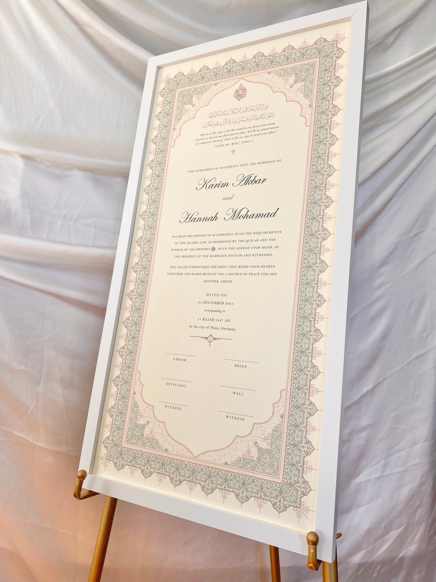 Personalised Luxury Large Nikkah Certificate - Mira (Pastel)