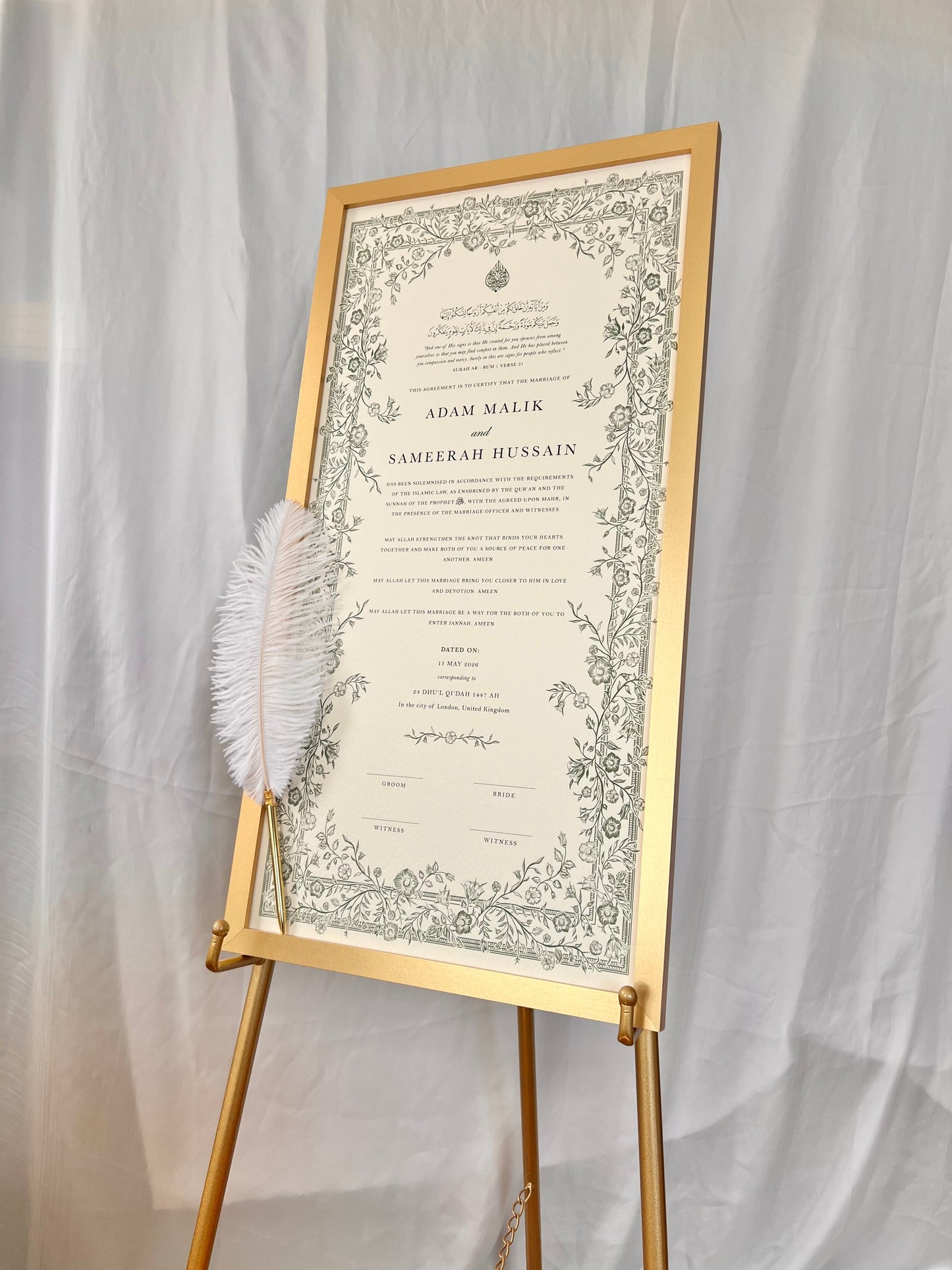 Personalised Luxury Large Nikkah Certificate - Farah (Sage)