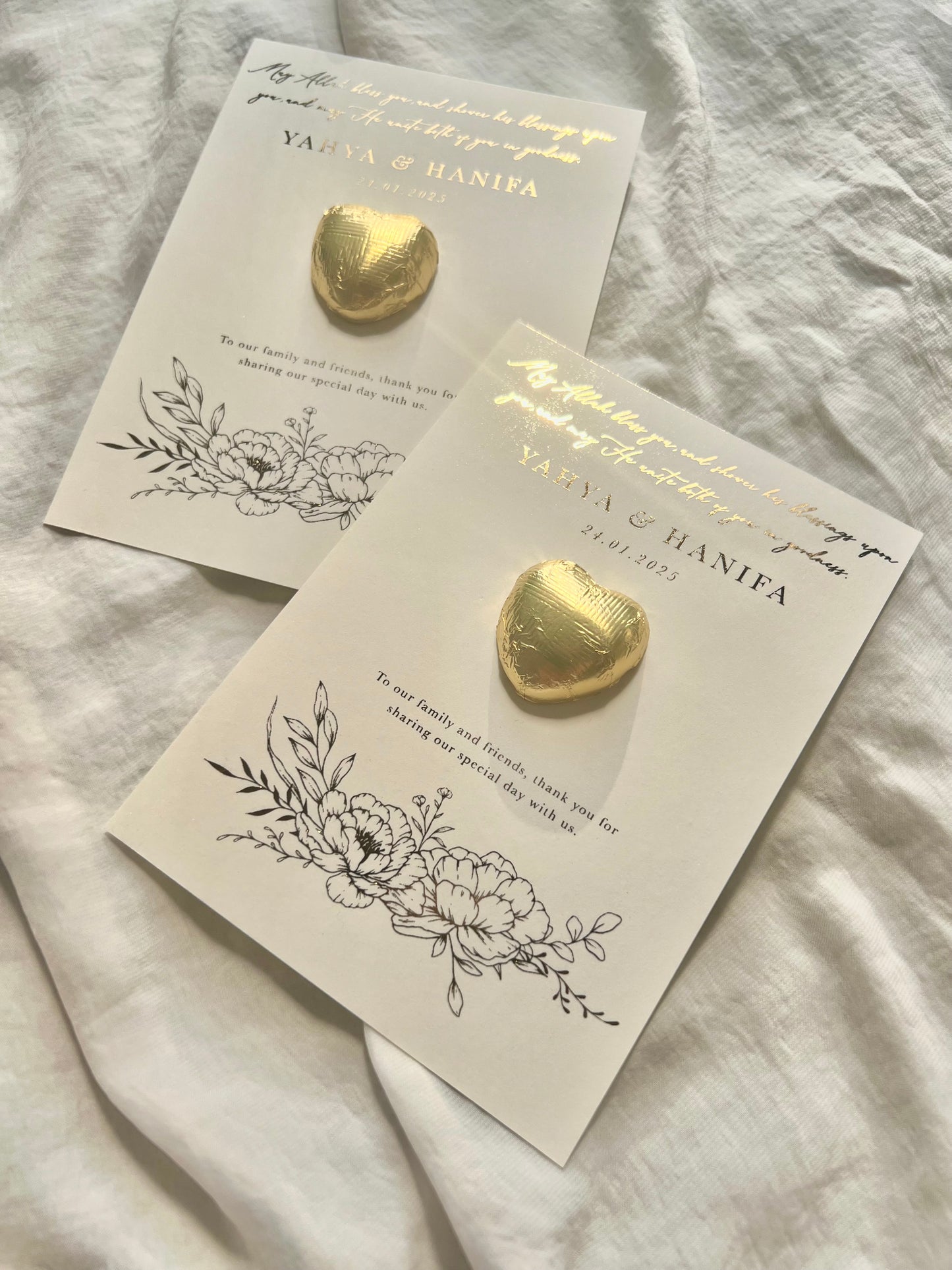 In Lieu of Favours, Chocolate Favours, Charity Wedding Favours, Wedding favor, Nikkah Favors, Katb Kitab Favour, Engagement Gold Chocolate, Chocolate Gift, Pretty Wedding Favor, Islamic wedding favours , Muslim wedding favours , Gold Foiled Chocolate Hearts Token Favours on Premium Textured Card, 25x Personalised chocolate wedding Favours, Walima Favours, Mendhi Favours, Eid Favours, Umrah, Nikkah Favours