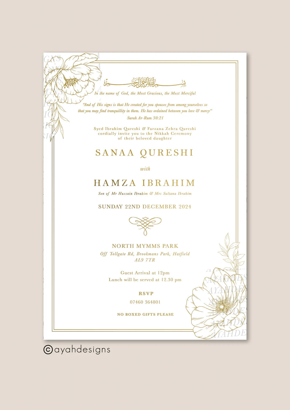 Invitation Insert (5 x 7") - Isra (Foiled)