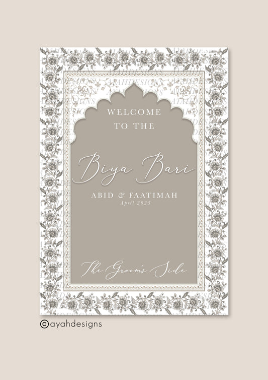 Minimalistic welcome sign, White and black, Neutral Welcome Sign, Quran verse, 
Elegant Intricate Nikkah Sign,  Islamic Wedding Welcome Sign, Mughal Arch, Engagement Pastel Green, Sage green welcome sign, Muslim Wedding, Nikkah Sign, Islamic Welcome Sign, Acrylic Sign, Modern Welcome Sign, Wedding Entry Sign