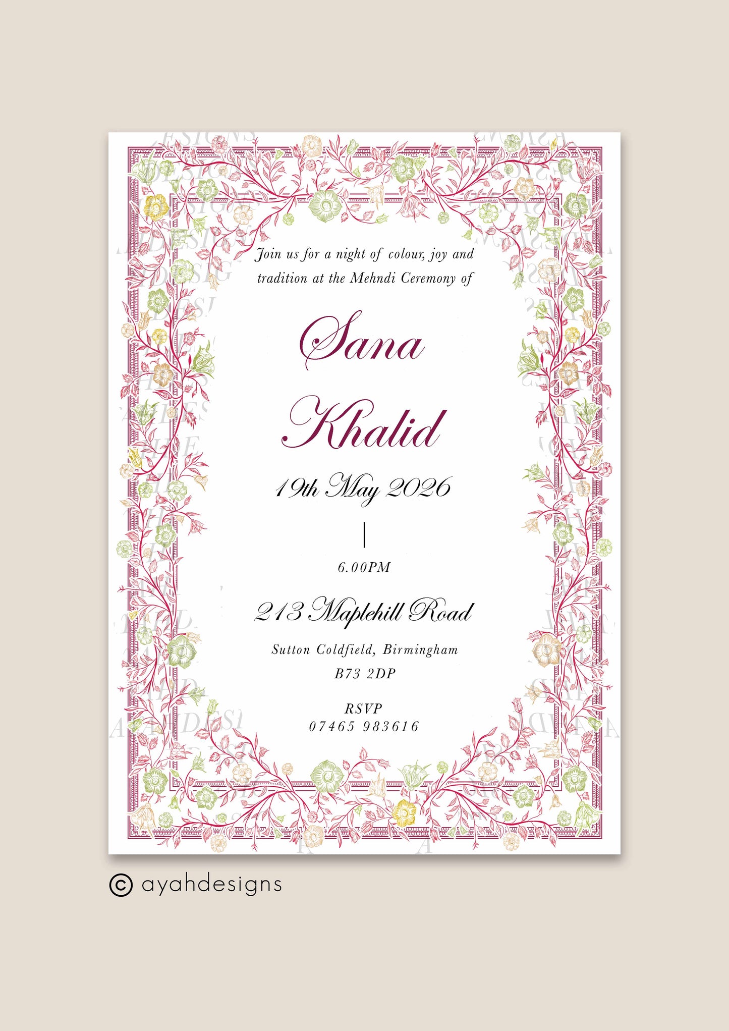 Mehndi Invitation - Farah