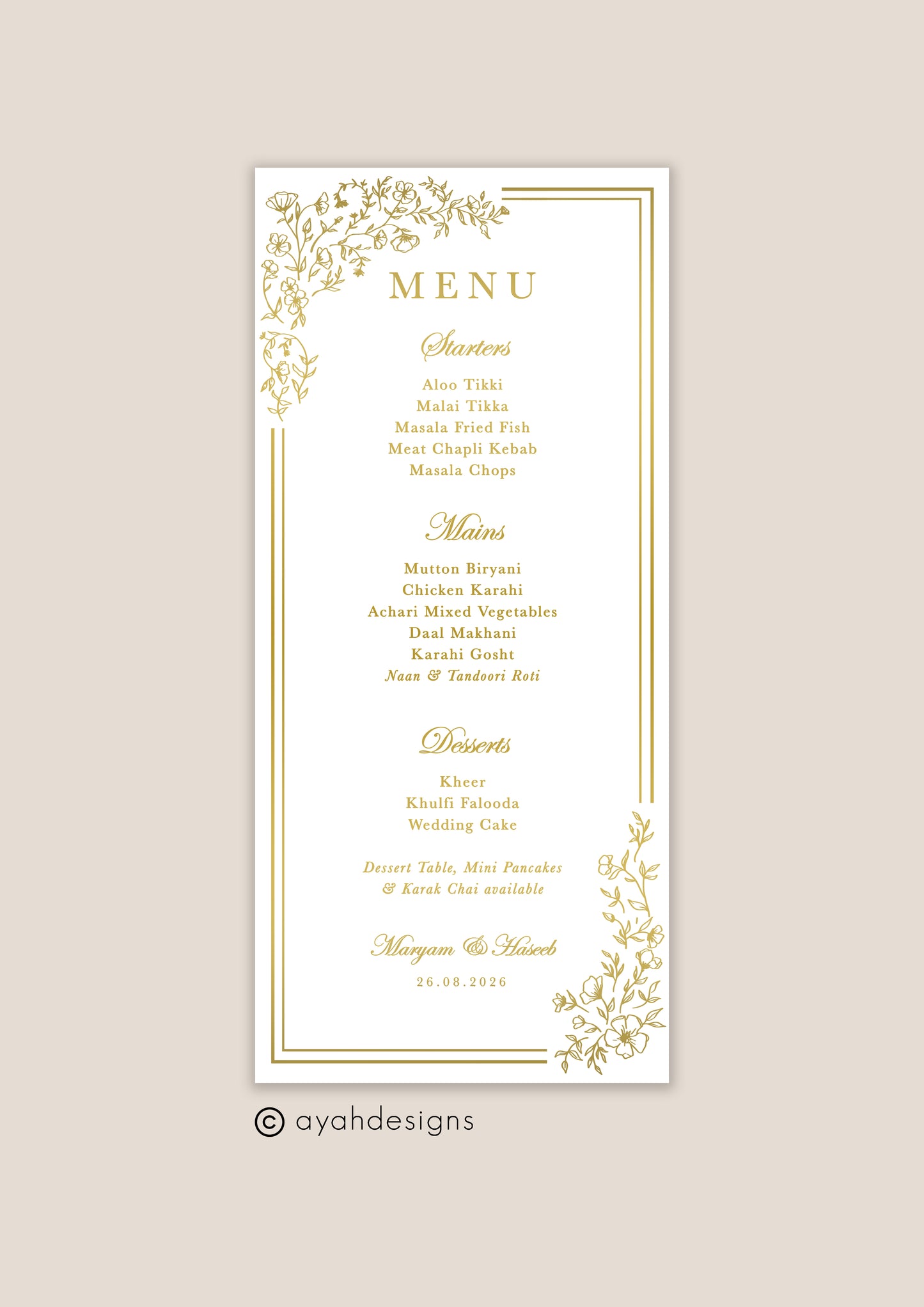 Wedding Menu - Hannah