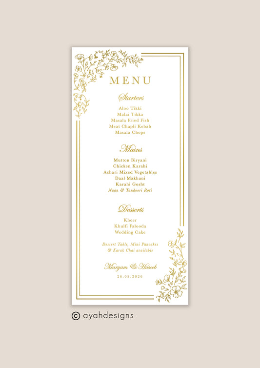 Wedding Menu - Hannah