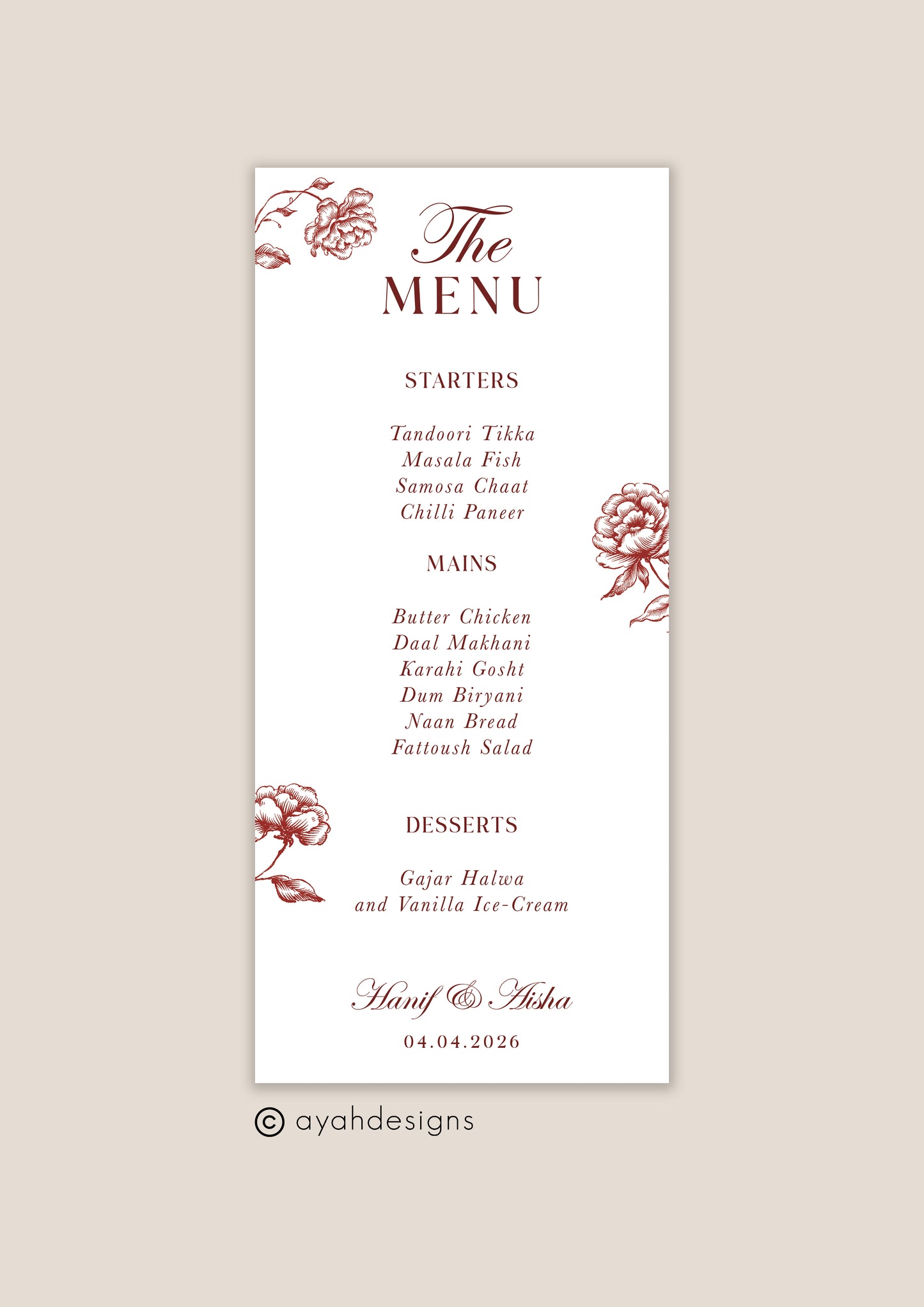 Wedding Menu - Ria