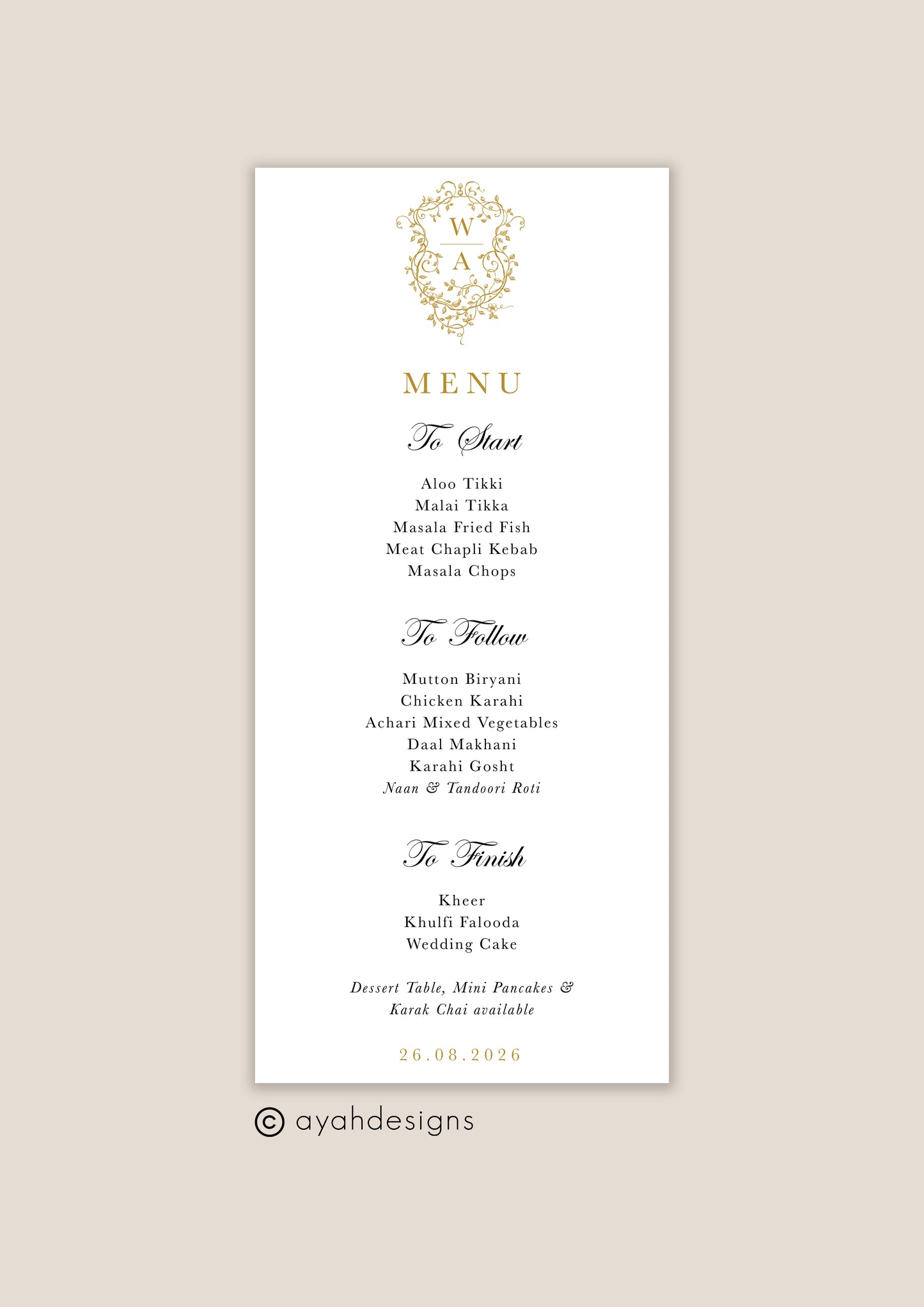 Wedding Menu - Rani