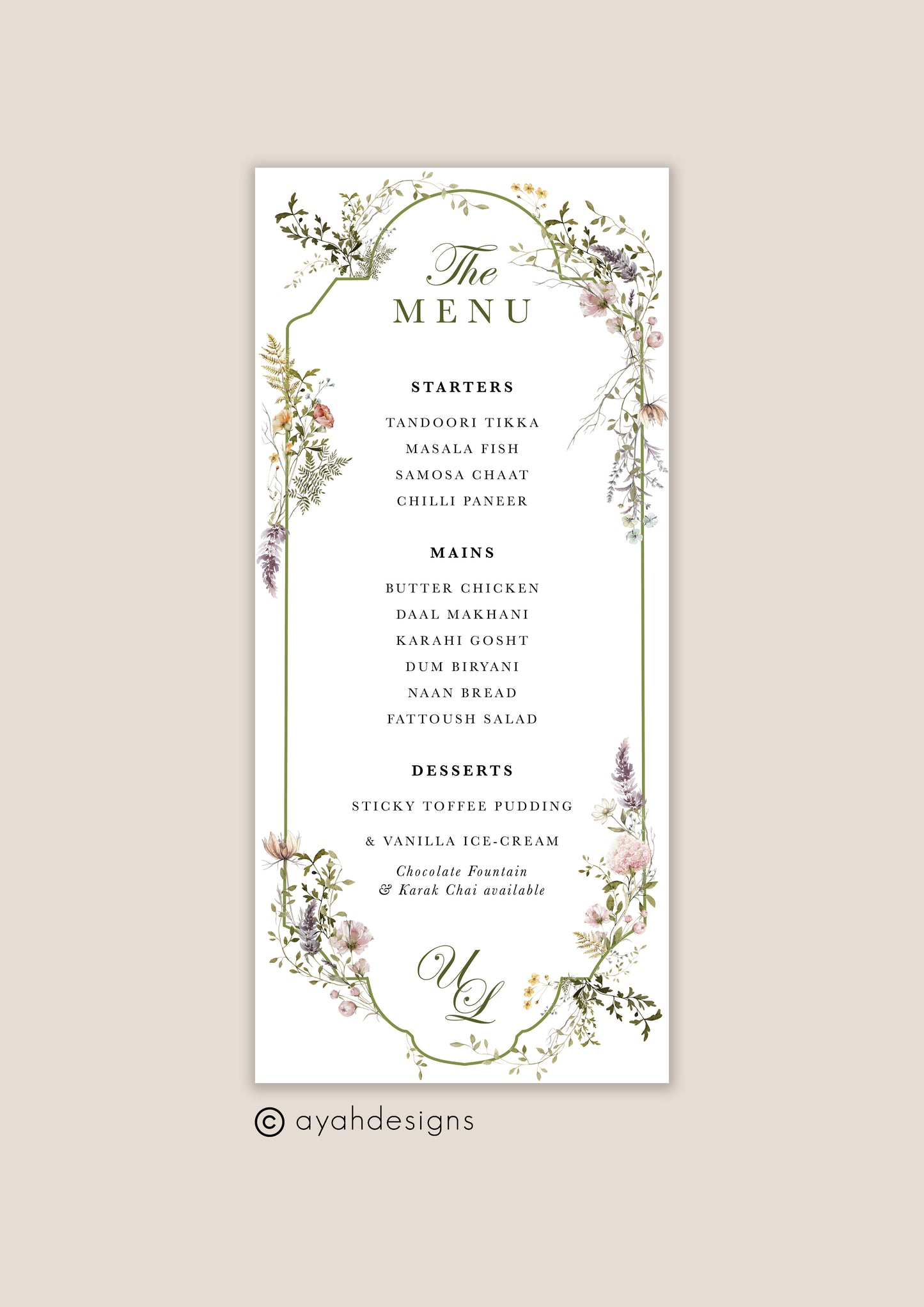 Wedding Menu - Sarah