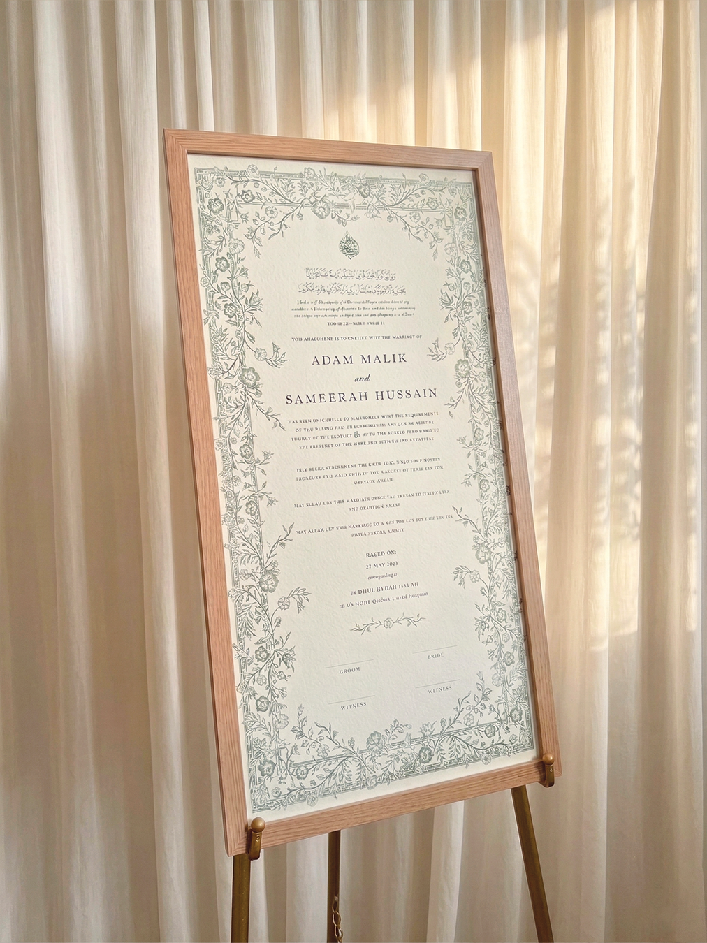 Personalised Luxury Large Nikkah Certificate - Farah (Sage)