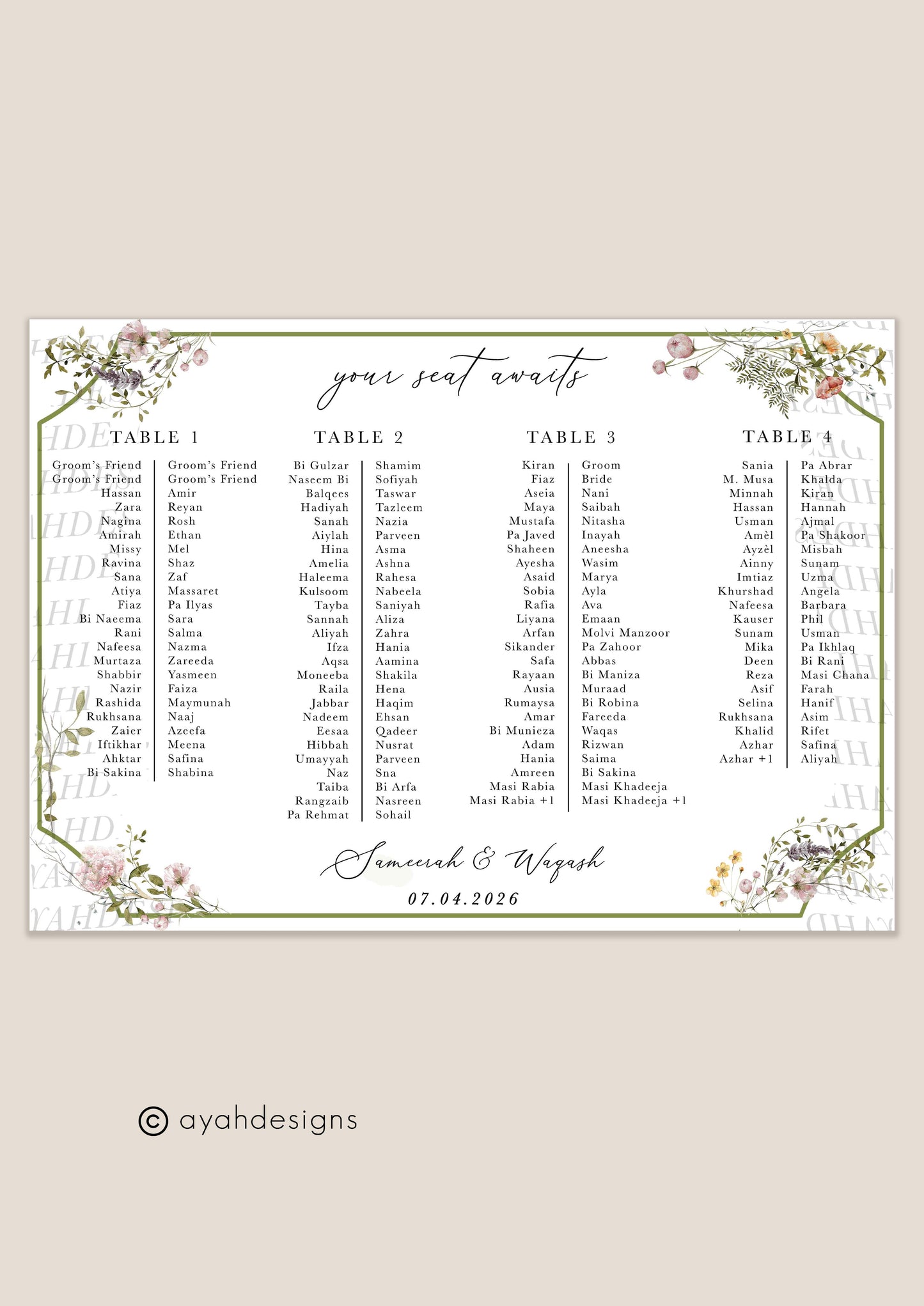 Seating Chart - Sarah