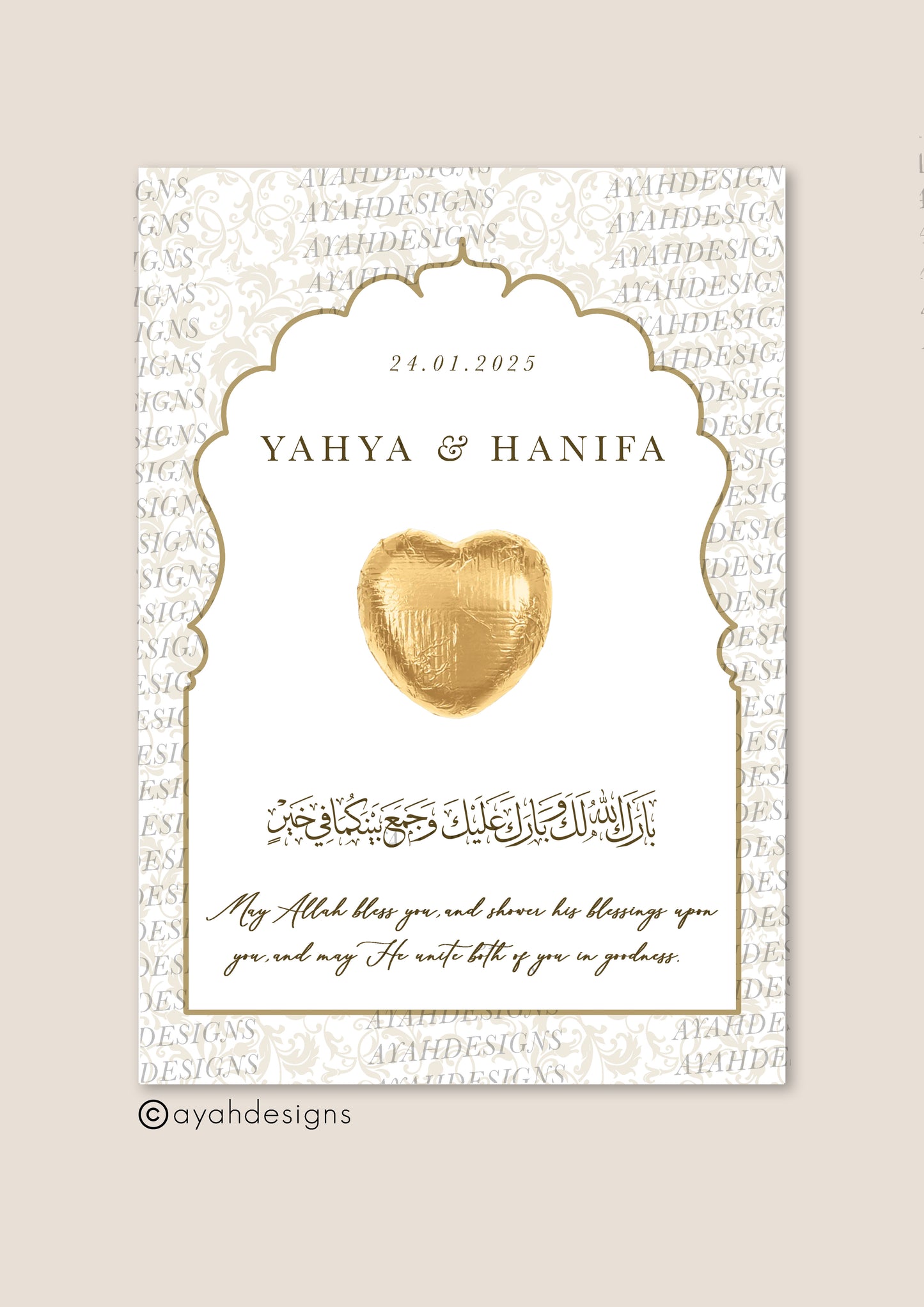 Nikkah favor, Turkish wedding favor, Asian wedding favour, Indian wedding favour, arab wedding gift, Arabic wedding favor, Muslim wedding gift, nikkah gift, luxury chocolate gifts, elegant wedding favour, nikkah nama, kateb kitab favour, Islamic wedding favours , Muslim wedding favours , Gold Foiled Chocolate Hearts Token Favours on Premium Textured Card, 25x Personalised chocolate wedding Favours, Walima Favours, Mendhi Favours, Eid Favours, Umrah, Nikkah Favours