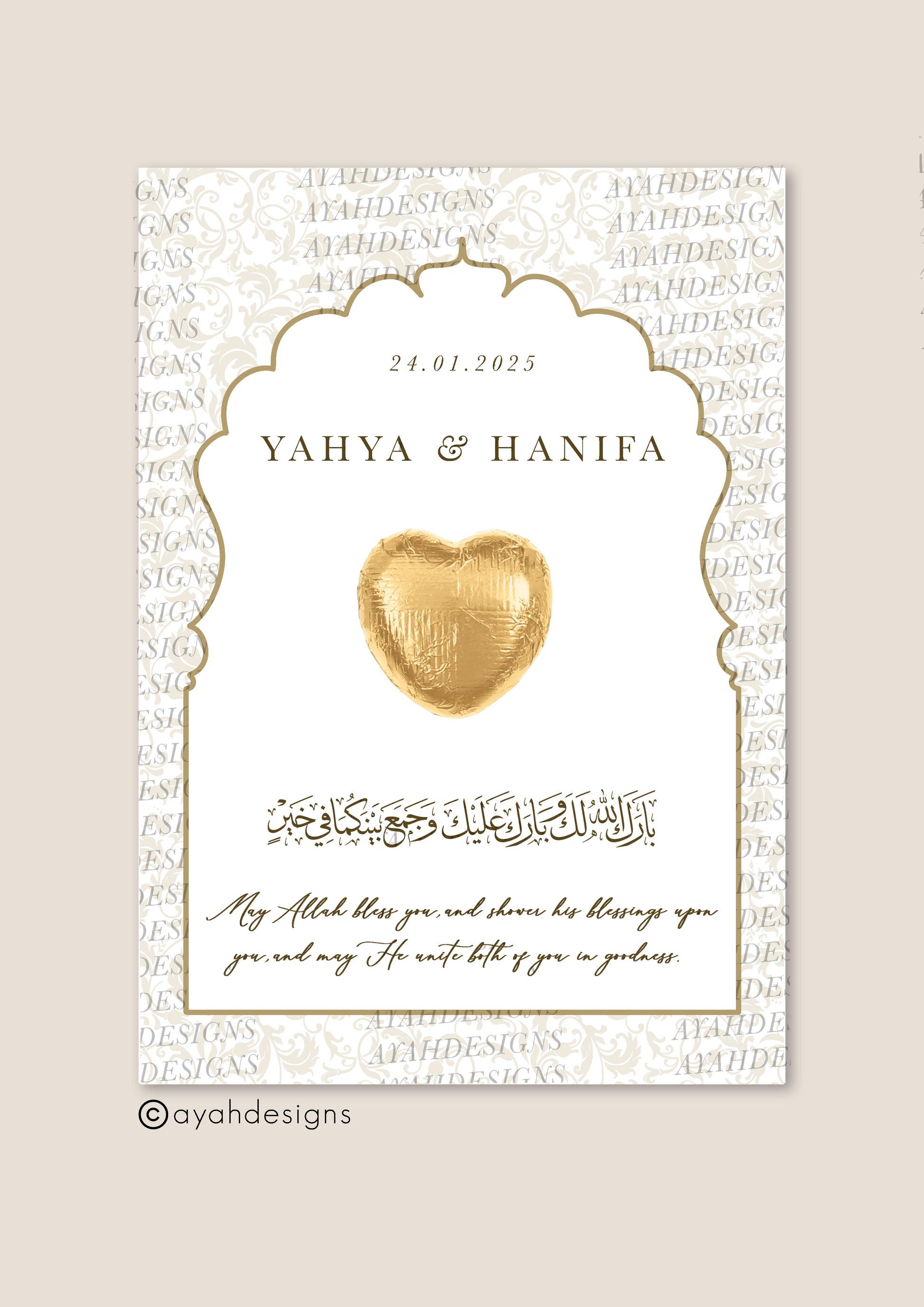 Nikkah favor, Turkish wedding favor, Asian wedding favour, Indian wedding favour, arab wedding gift, Arabic wedding favor, Muslim wedding gift, nikkah gift, luxury chocolate gifts, elegant wedding favour, nikkah nama, kateb kitab favour, Islamic wedding favours , Muslim wedding favours , Gold Foiled Chocolate Hearts Token Favours on Premium Textured Card, 25x Personalised chocolate wedding Favours, Walima Favours, Mendhi Favours, Eid Favours, Umrah, Nikkah Favours