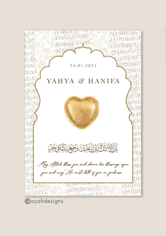 Nikkah favor, Turkish wedding favor, Asian wedding favour, Indian wedding favour, arab wedding gift, Arabic wedding favor, Muslim wedding gift, nikkah gift, luxury chocolate gifts, elegant wedding favour, nikkah nama, kateb kitab favour, Islamic wedding favours , Muslim wedding favours , Gold Foiled Chocolate Hearts Token Favours on Premium Textured Card, 25x Personalised chocolate wedding Favours, Walima Favours, Mendhi Favours, Eid Favours, Umrah, Nikkah Favours