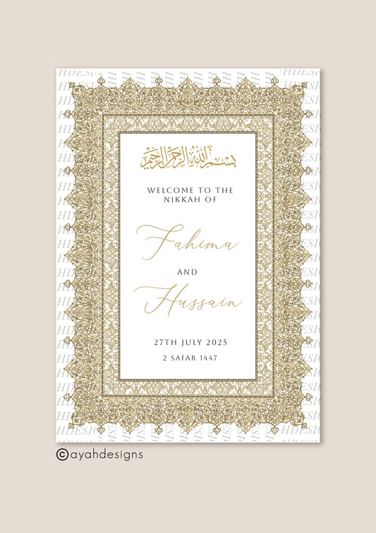Nikkah Welcome Sign - Afreen (Gold)