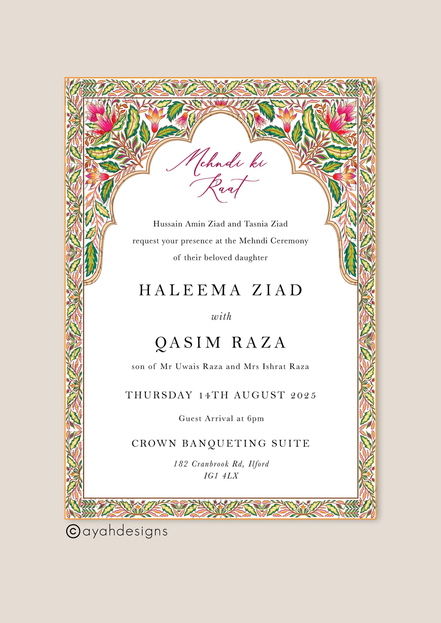 Mehndi Invitation - Safa (Pink)