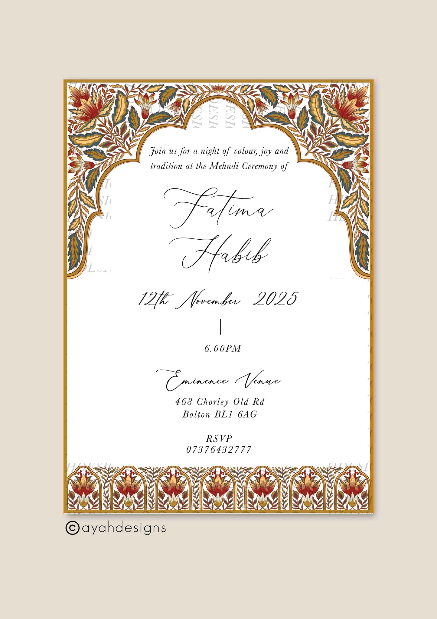 Mehndi Invitation - Safa (Maroon)
