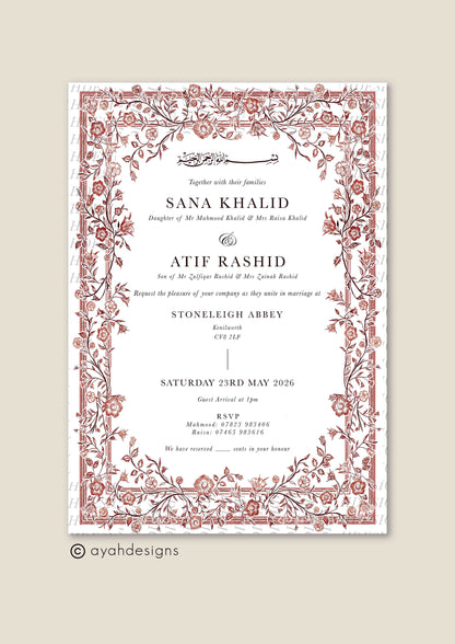 Wedding Invitation - Farah (Burgundy)