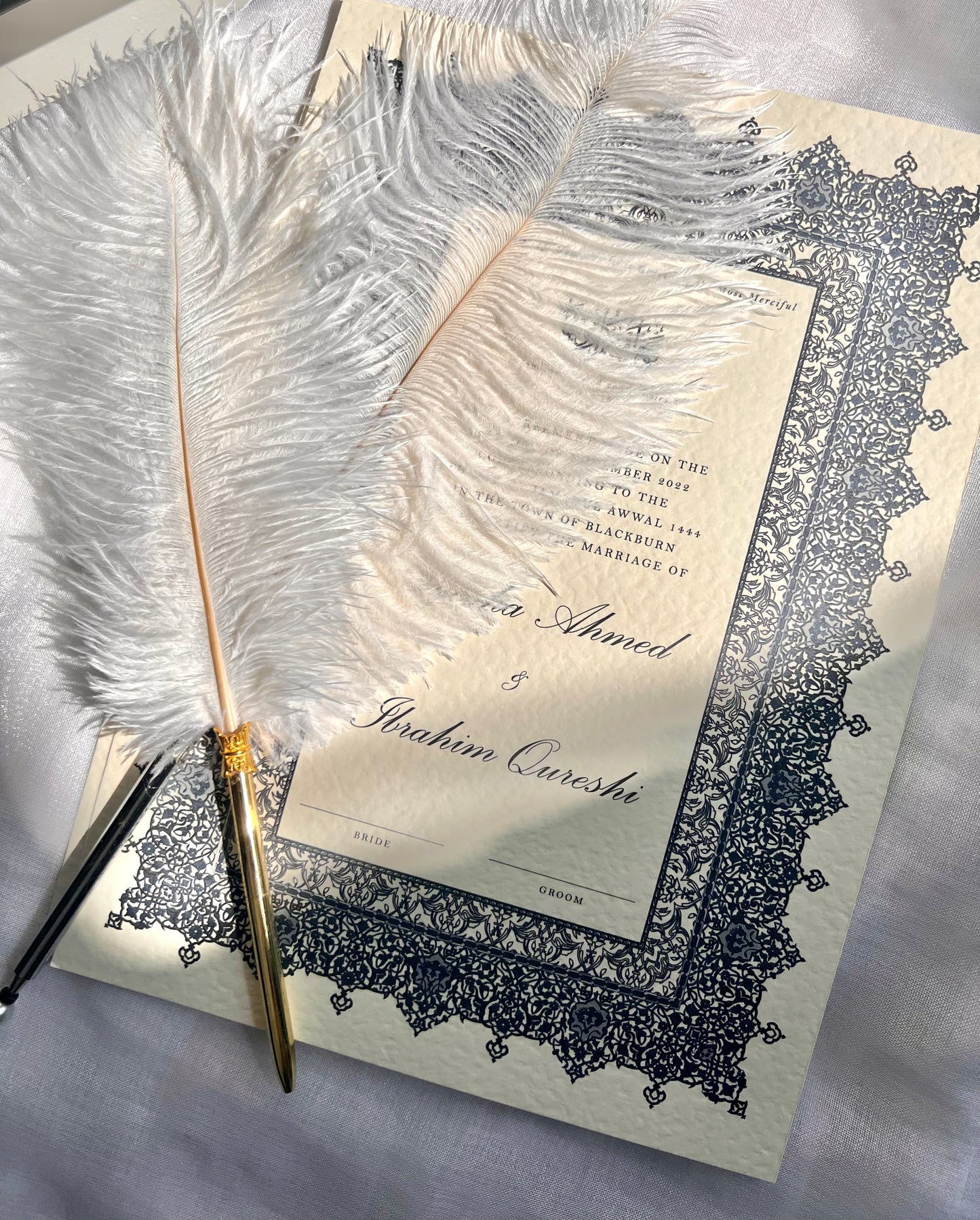 Personalised Luxury Nikkah Certificate - Afreen Blue